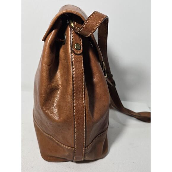 Vintage Pelletteria SPIGOLA Italy Crossbody Drawstring Cognac Leather Bag Purse - Picture 6 of 13